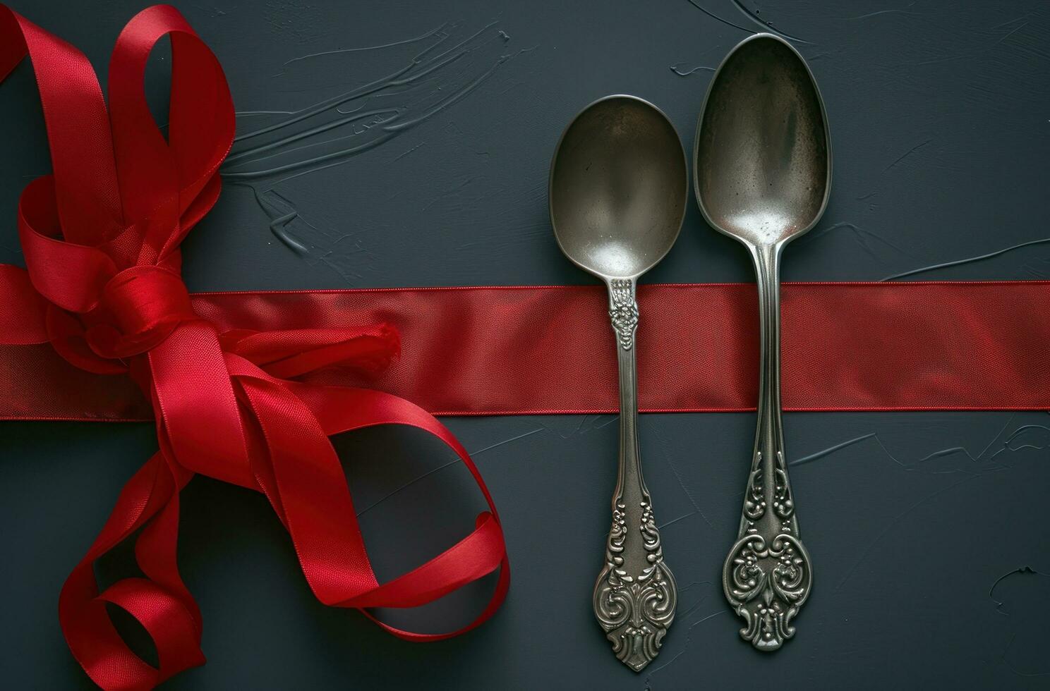 AI generated a silver spoon and fork are next to a red ribbon photo