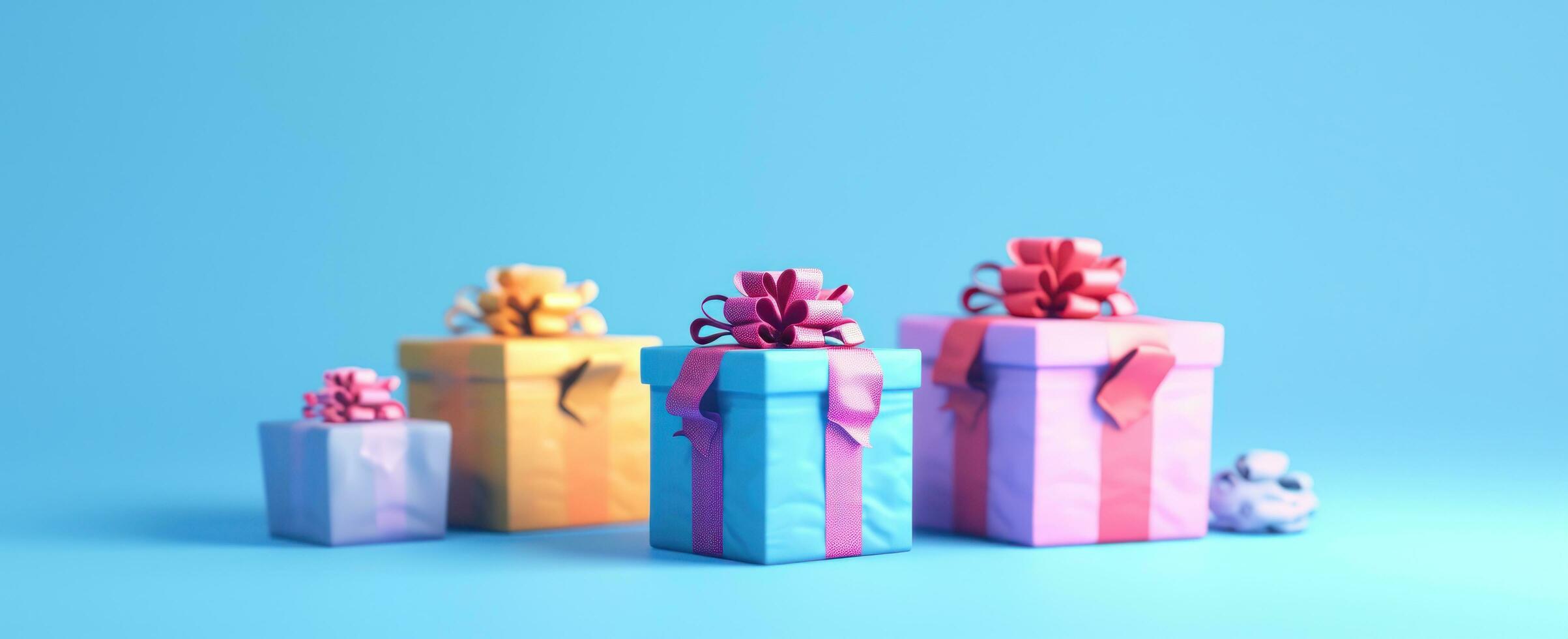 AI generated a series of colorful, round gift boxes on a background photo