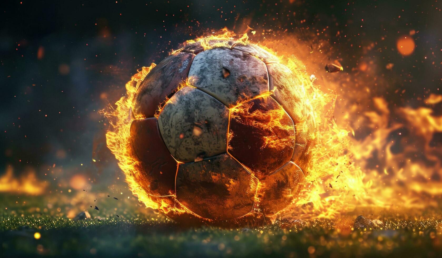 AI generated a soccer ball being blown by fire photo