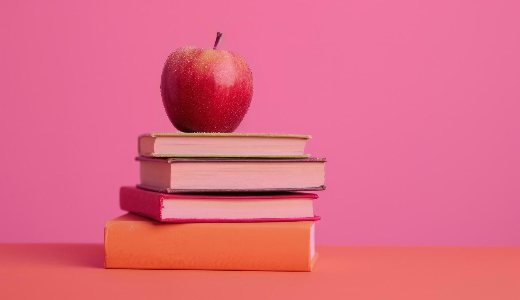 AI generated apple on a stack of books education photo
