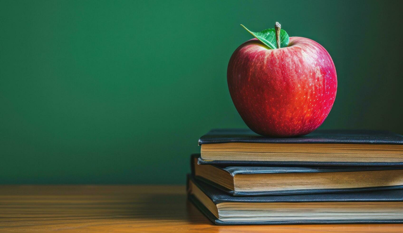 AI generated apple on a stack of books education photo