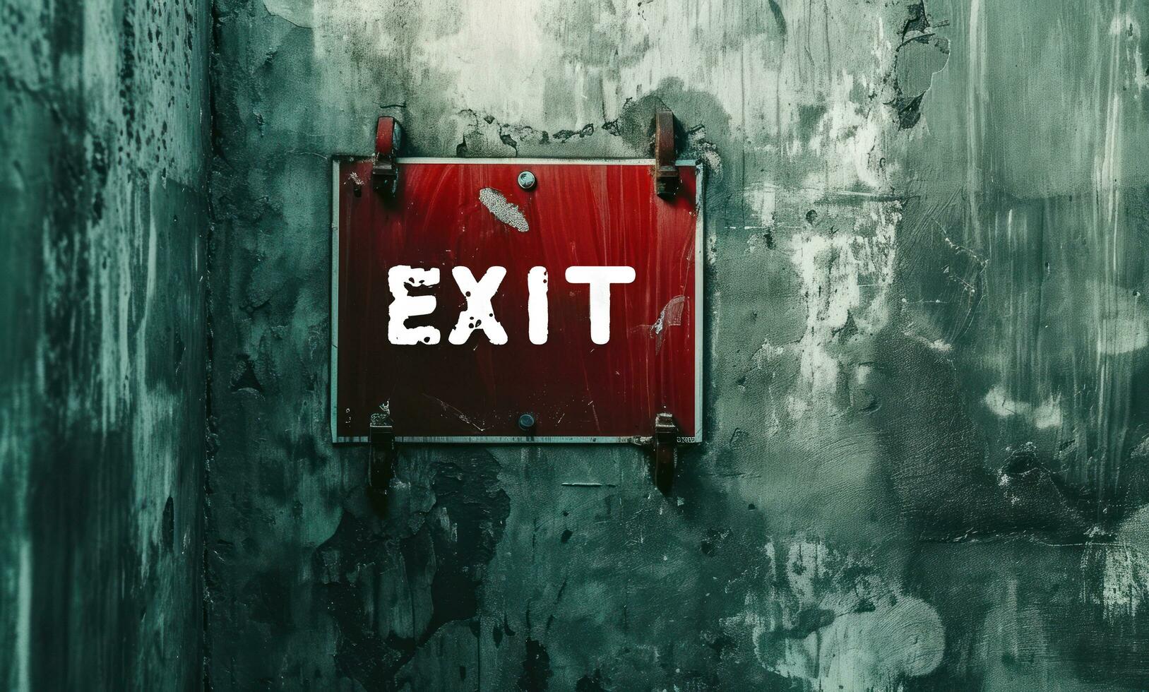 AI generated exit banner hang hanging on a wall with concrete background exit sign photo