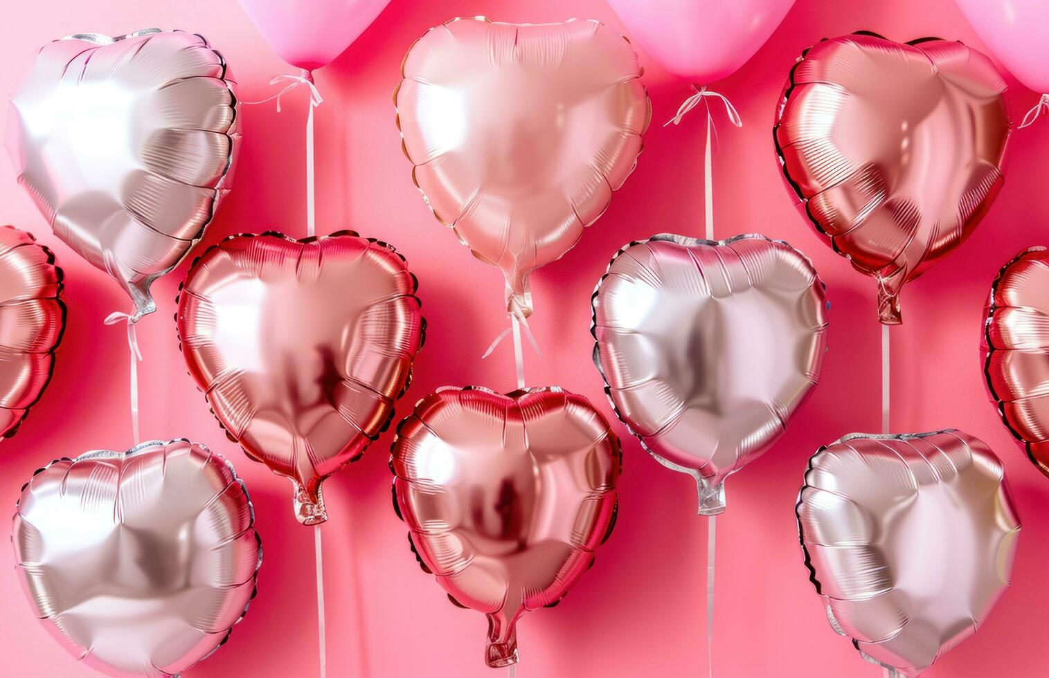 AI generated heart balloons in pink and pink adorn the background of a pink photo