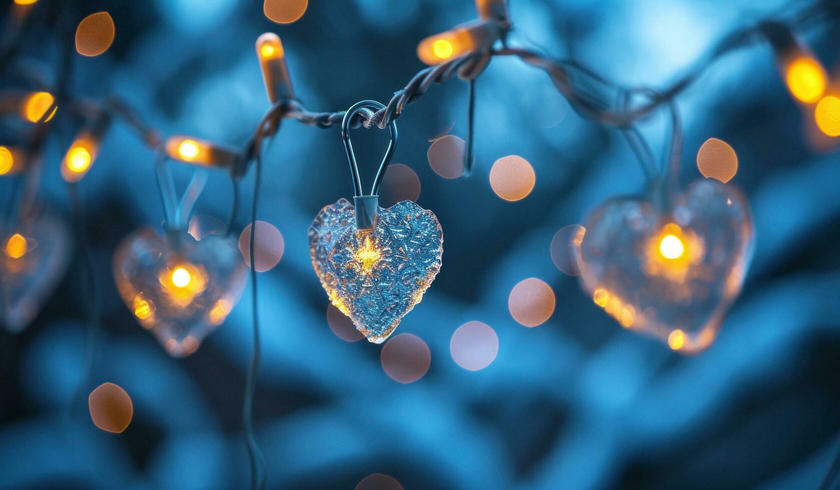 AI generated hanging heart heart on string with lights photo