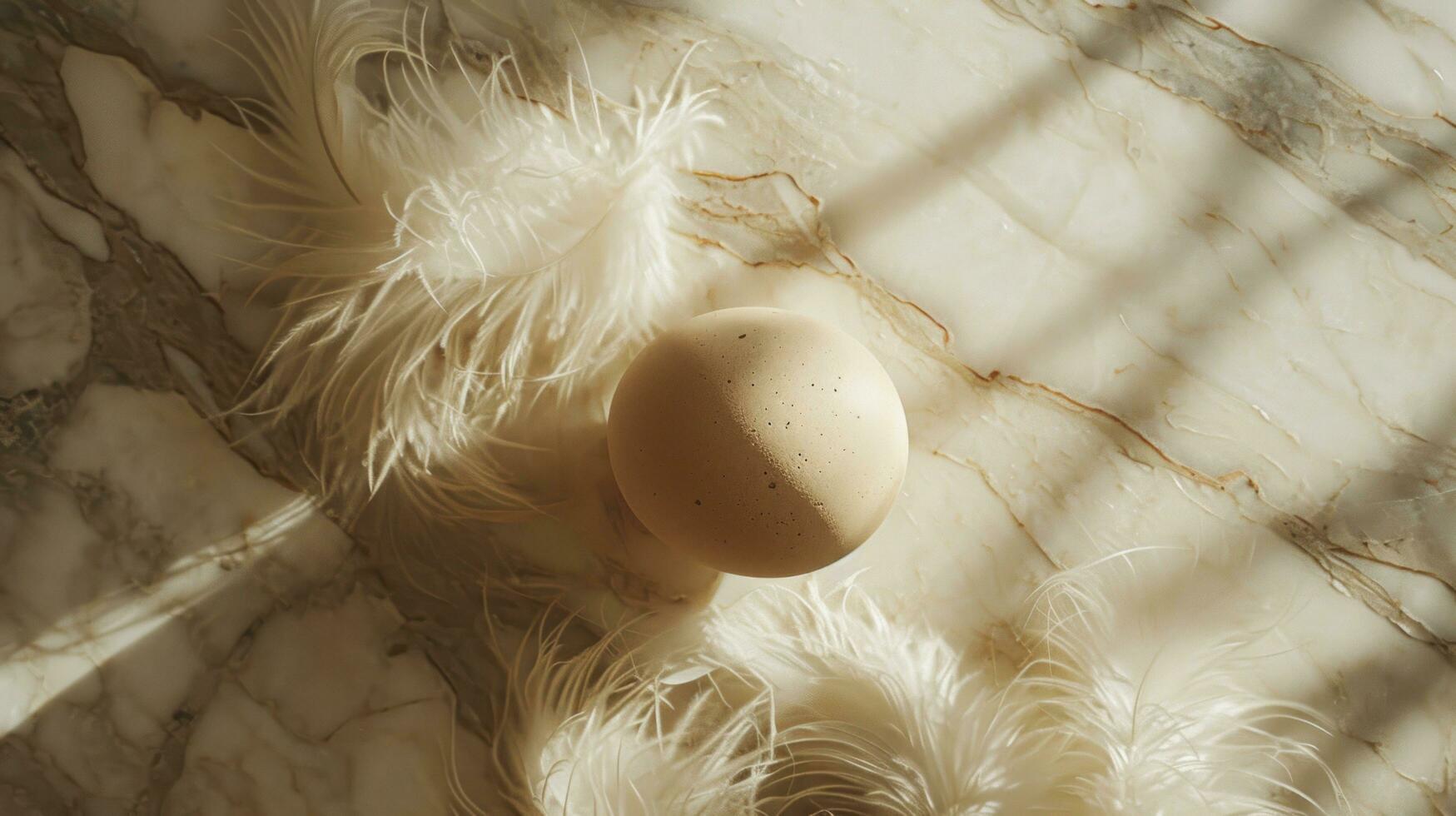 AI generated egg laying on the floor with bird feathers photo
