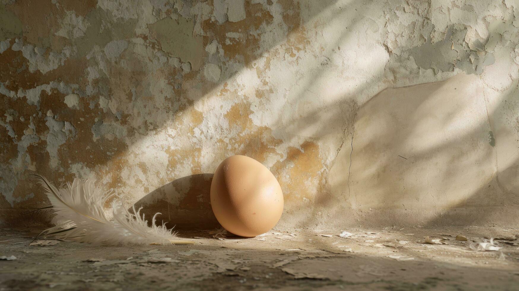 AI generated egg laying on the floor with bird feathers photo