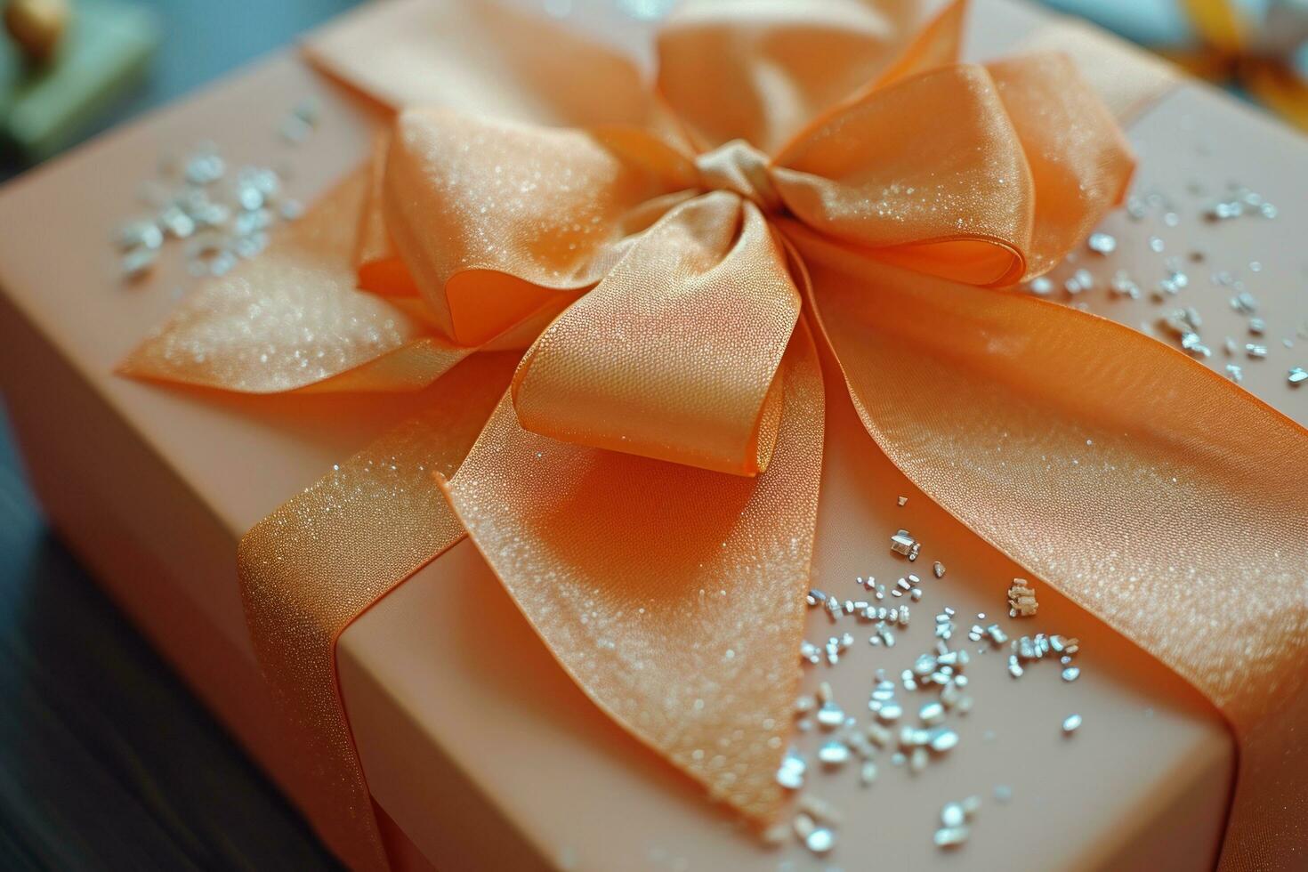 ai generado regalo caja y arco en naranja color foto