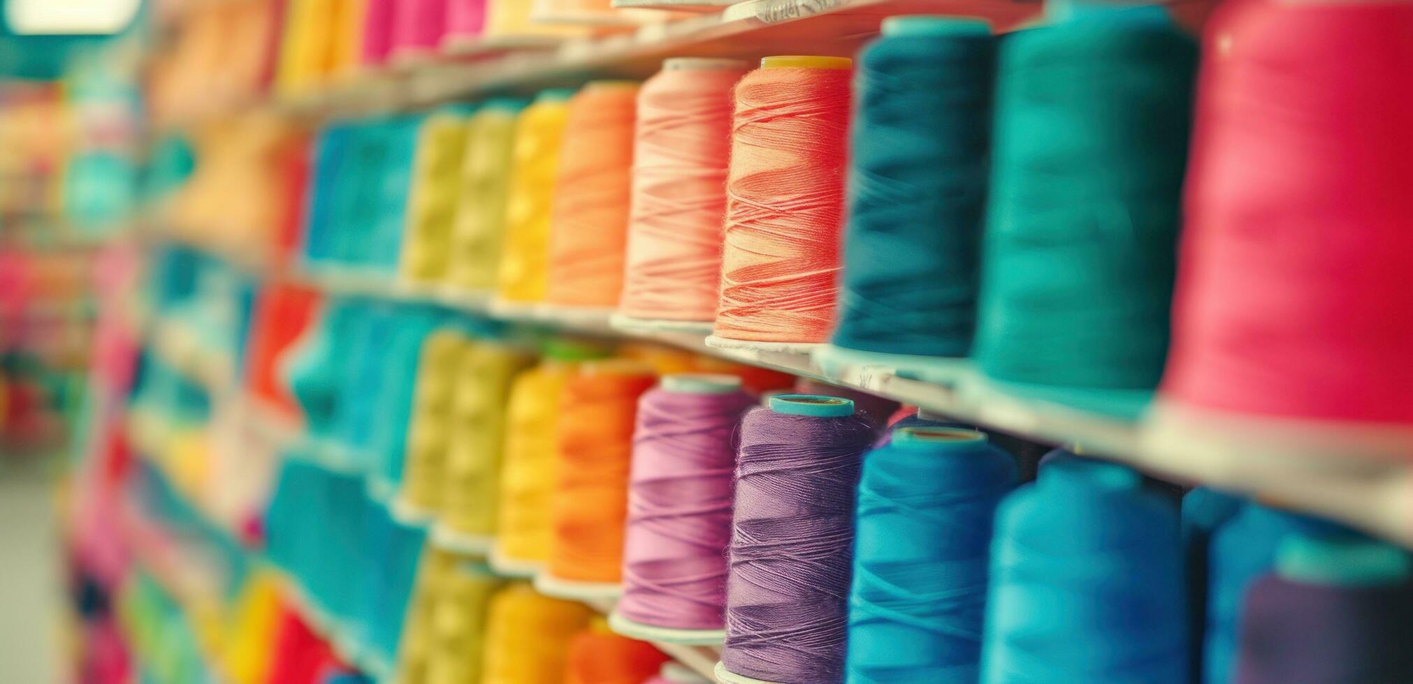 AI generated colorful thread is being used in a sewing supply store. photo