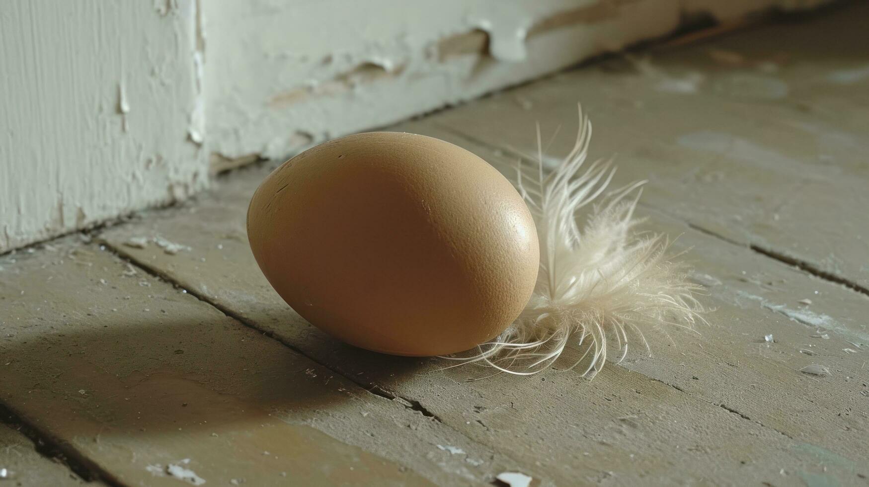 AI generated egg laying on the floor with bird feathers photo