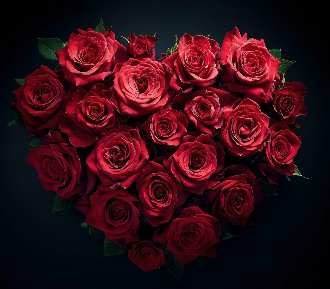 AI generated an arrangement of red roses in a heart shape photo