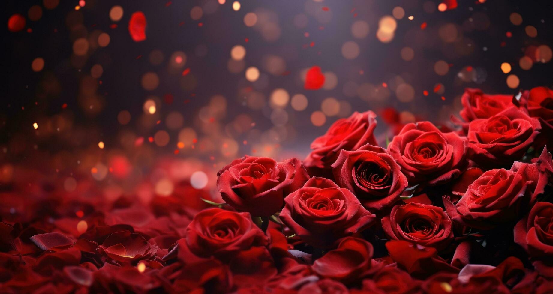 AI generated red roses falling out of the background photo