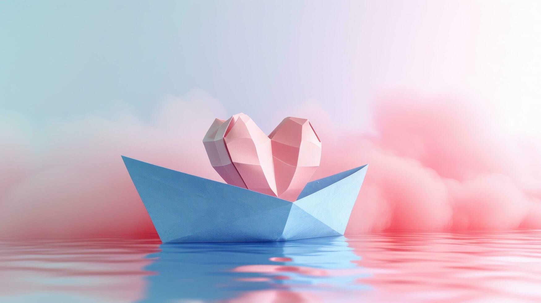 AI generated paper boat with heart shape photo