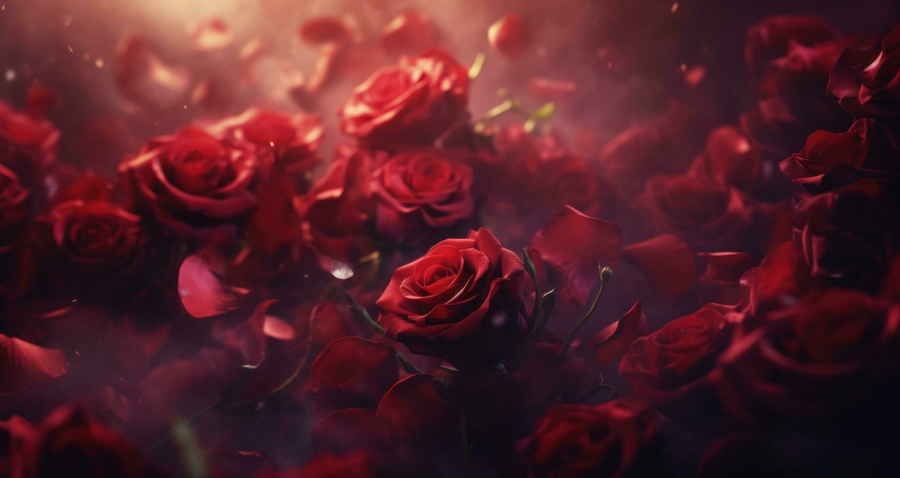 AI generated red roses falling out of the background photo