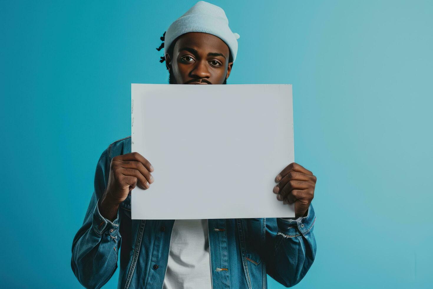 ai generado hombre participación arriba un blanco papel foto