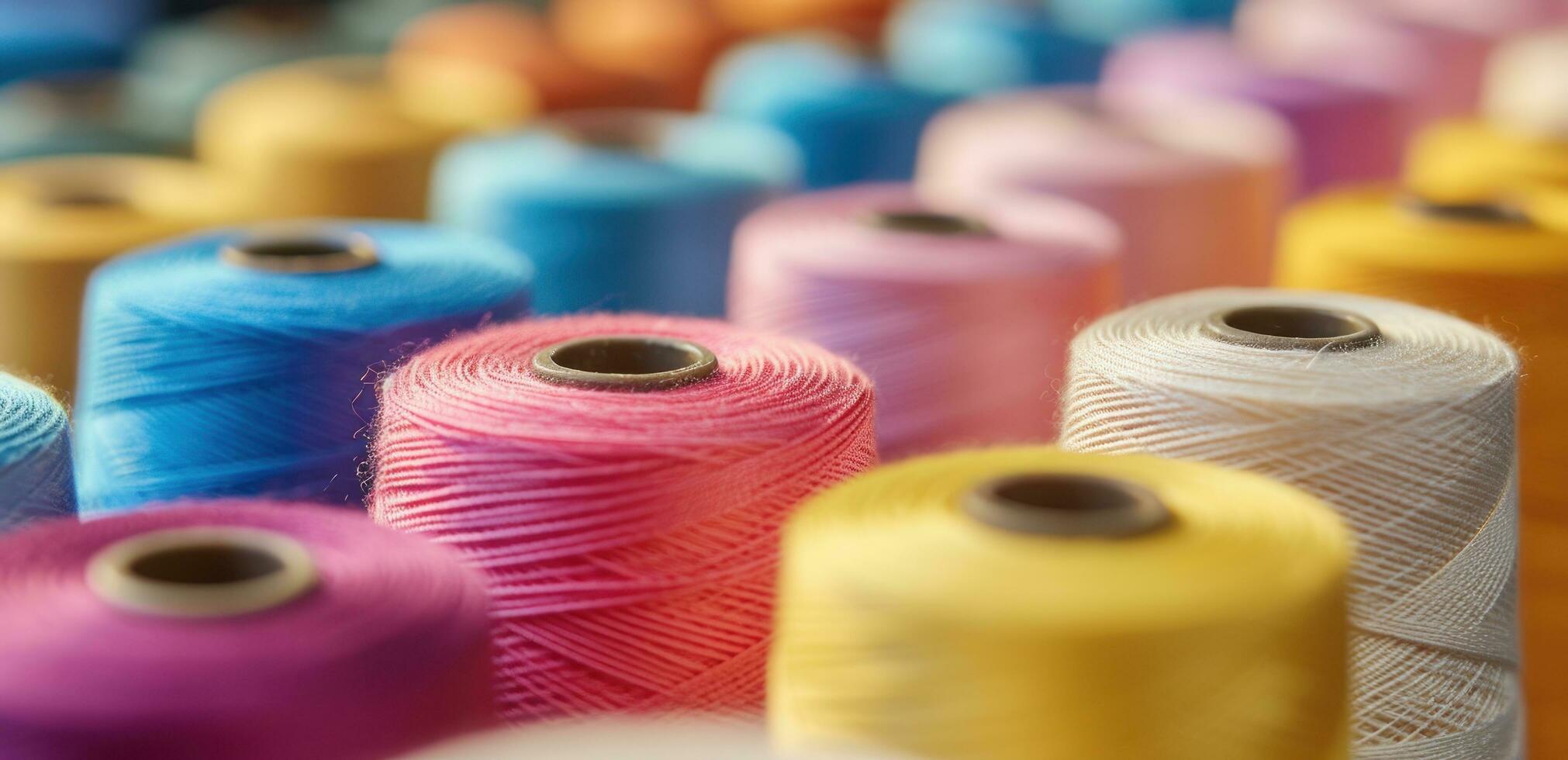 AI generated multiple colors of spools of threads are displayed close together photo