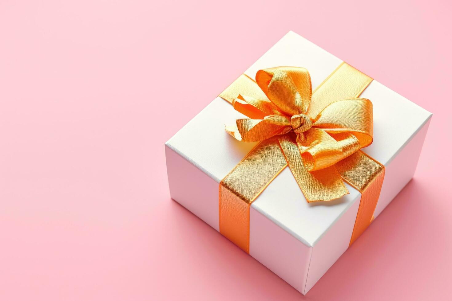 AI generated white large orange gift box on pink pink background photo