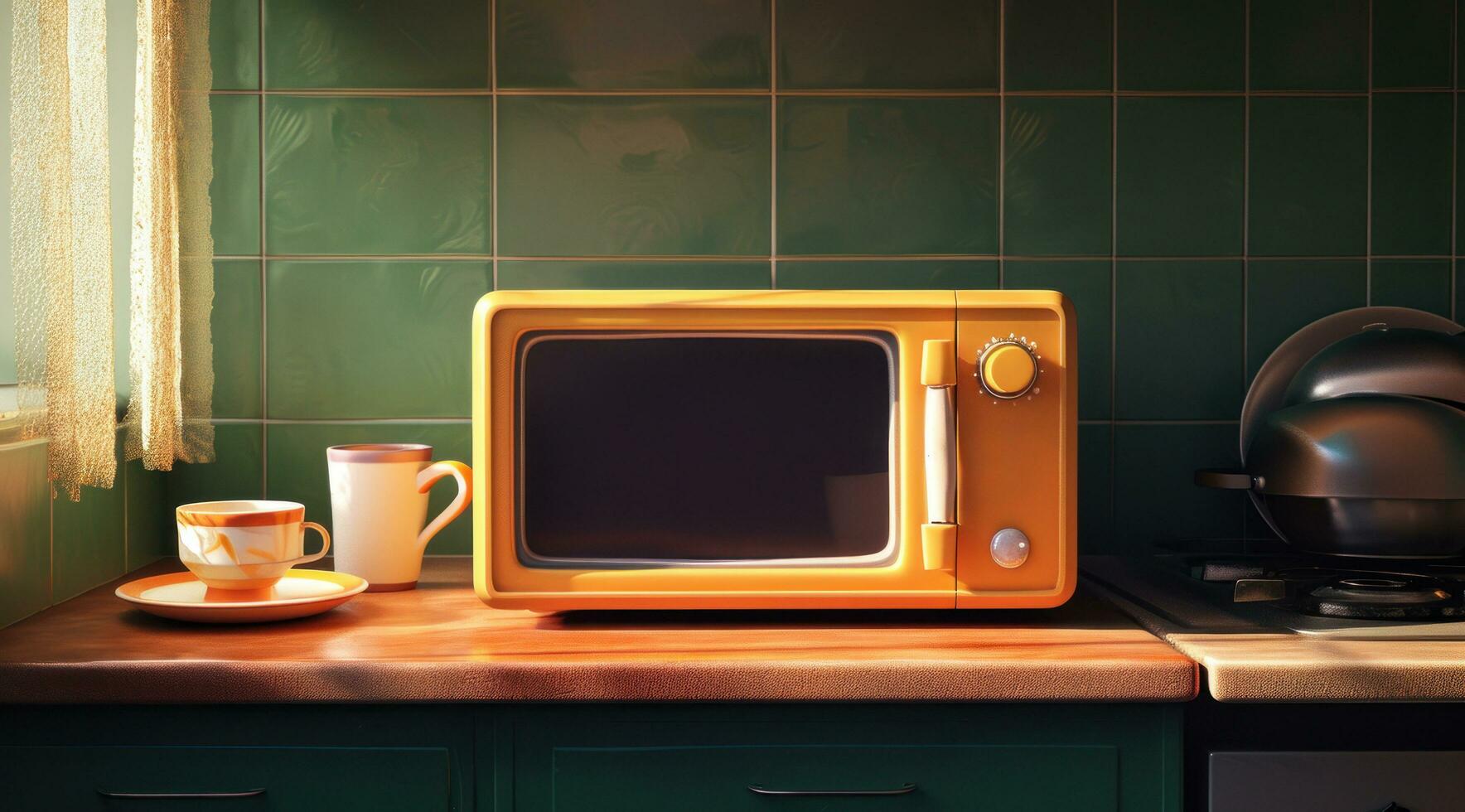 AI generated the microwave next to a dish and cup photo