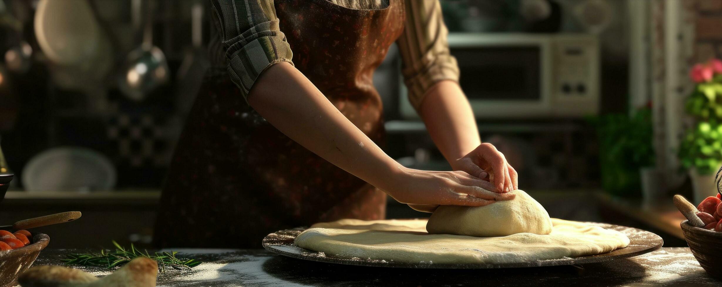 AI generated a chef preparing dough for pizza photo