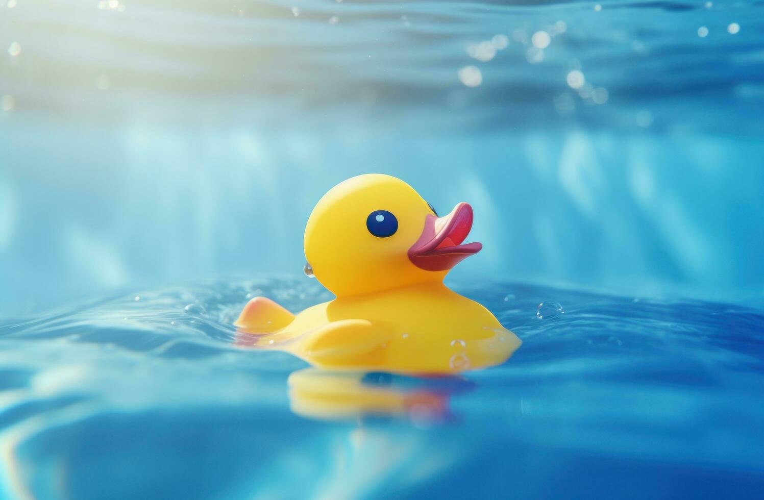 AI generated a baby rubber duck is floating on a pool photo