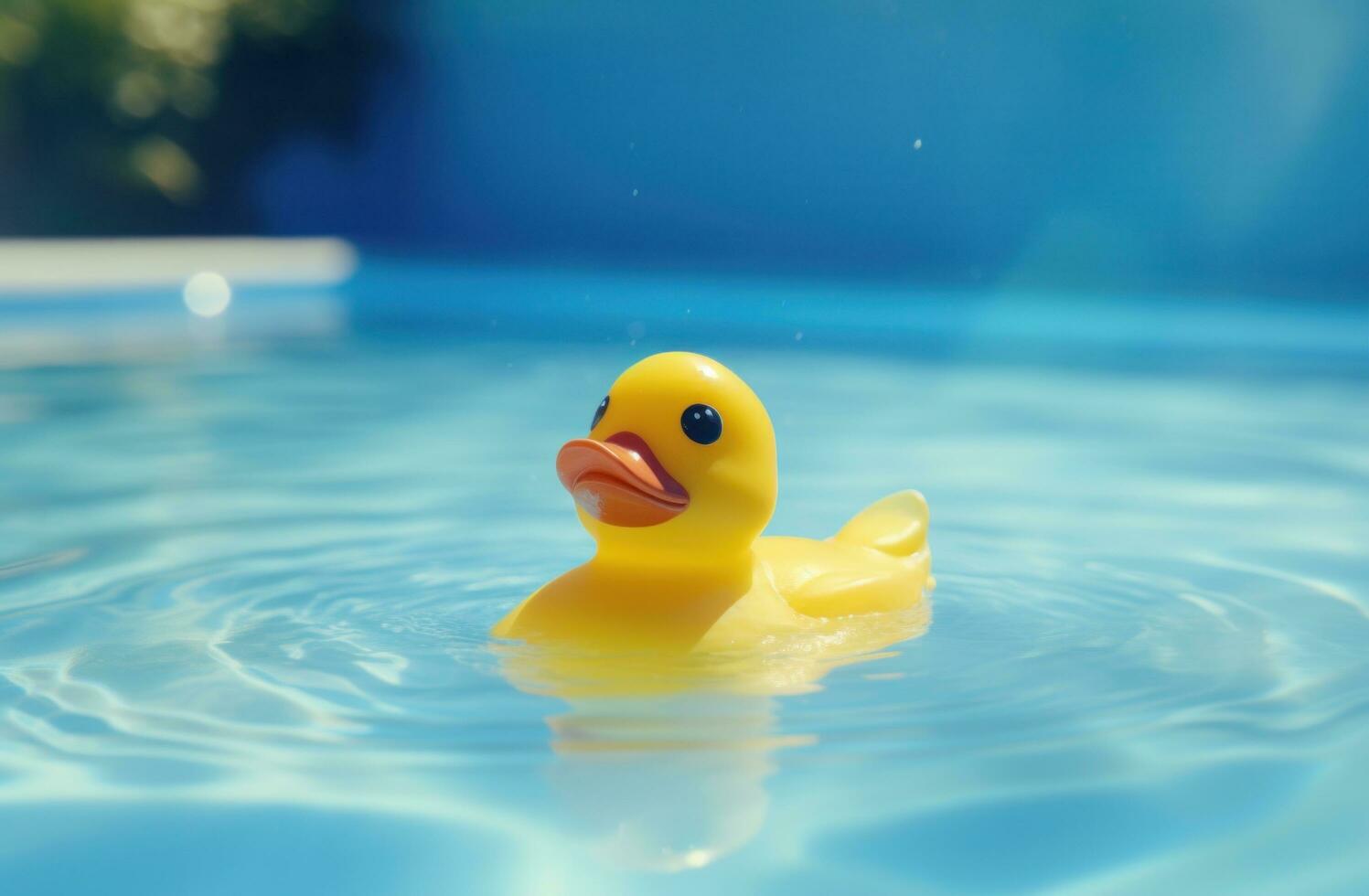 AI generated a baby rubber duck is floating on a pool photo