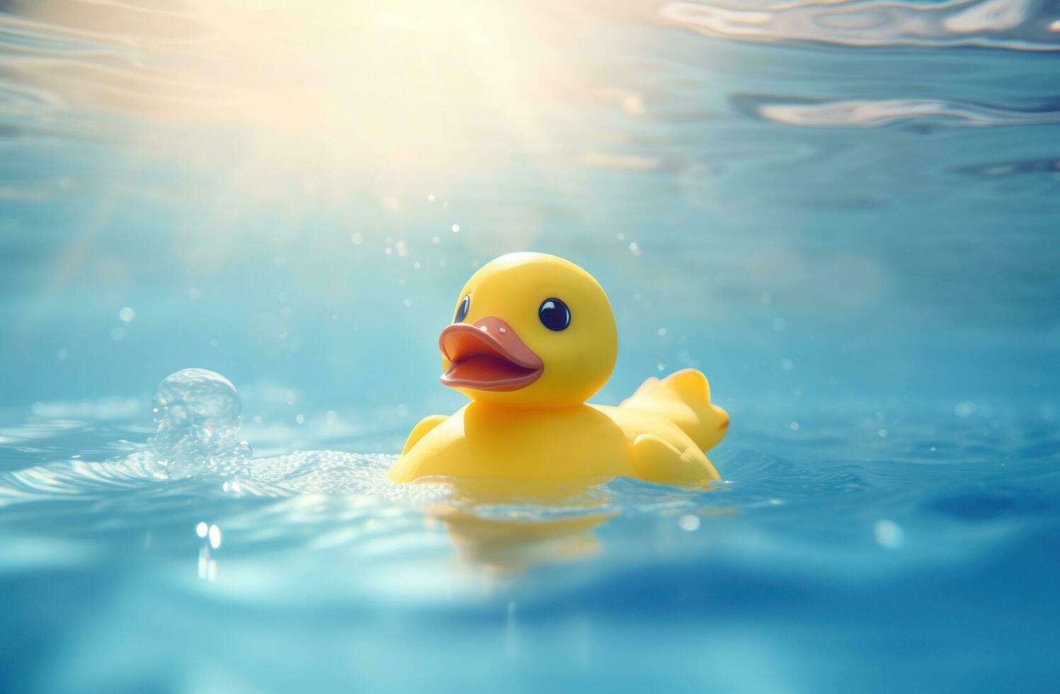 AI generated a rubber duck in the pool with some sun lights photo