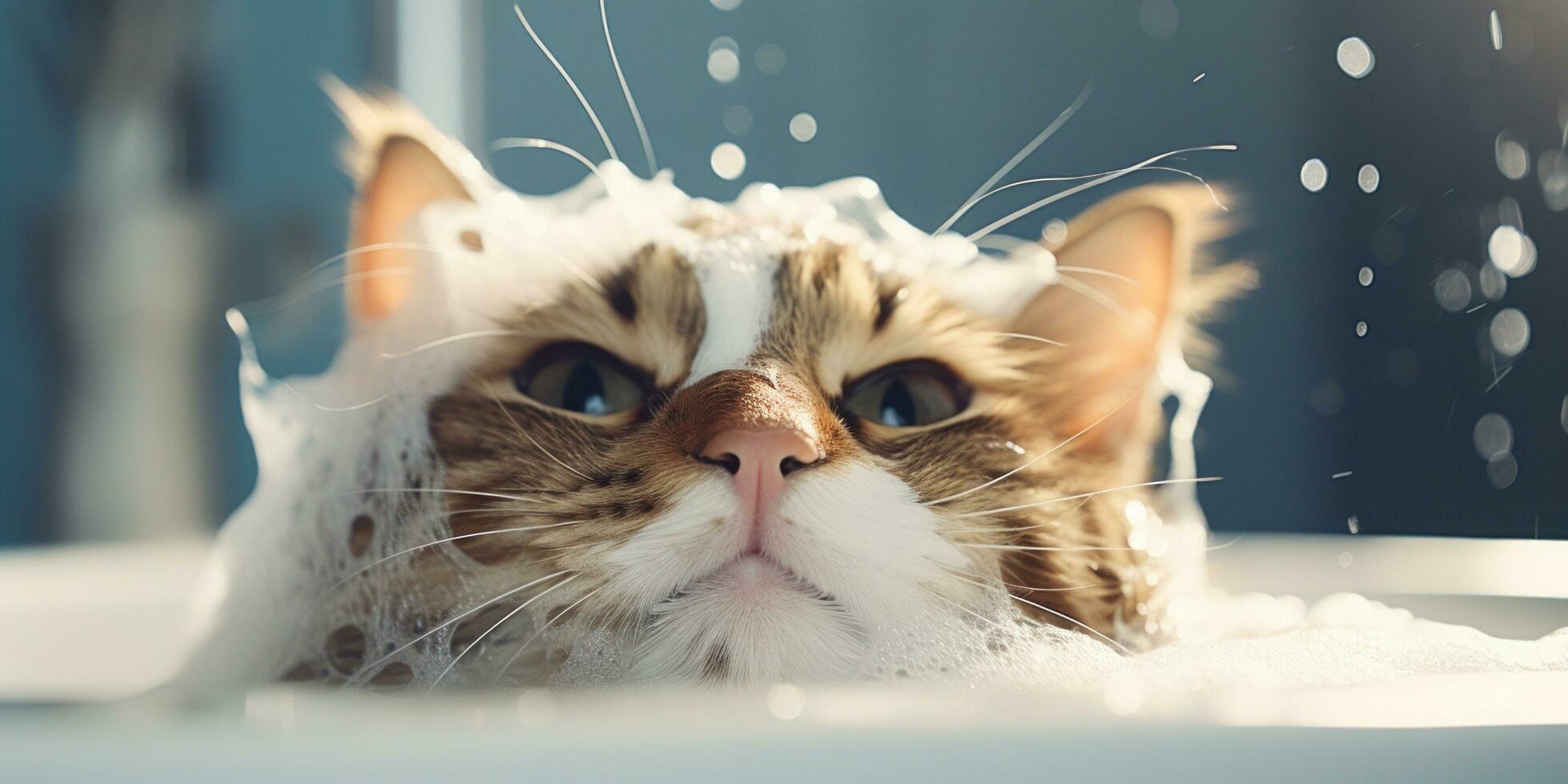 ai generado un gato siendo bañado con jabón foto