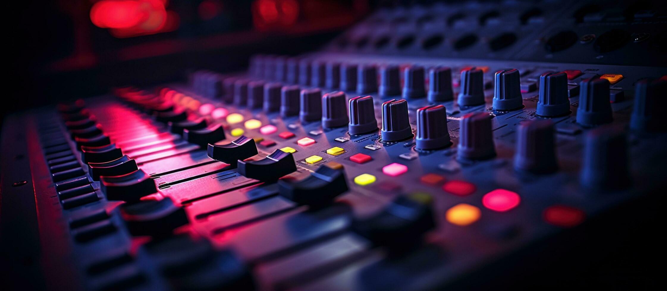 AI generated a close up of an audio mixing board with sound system photo