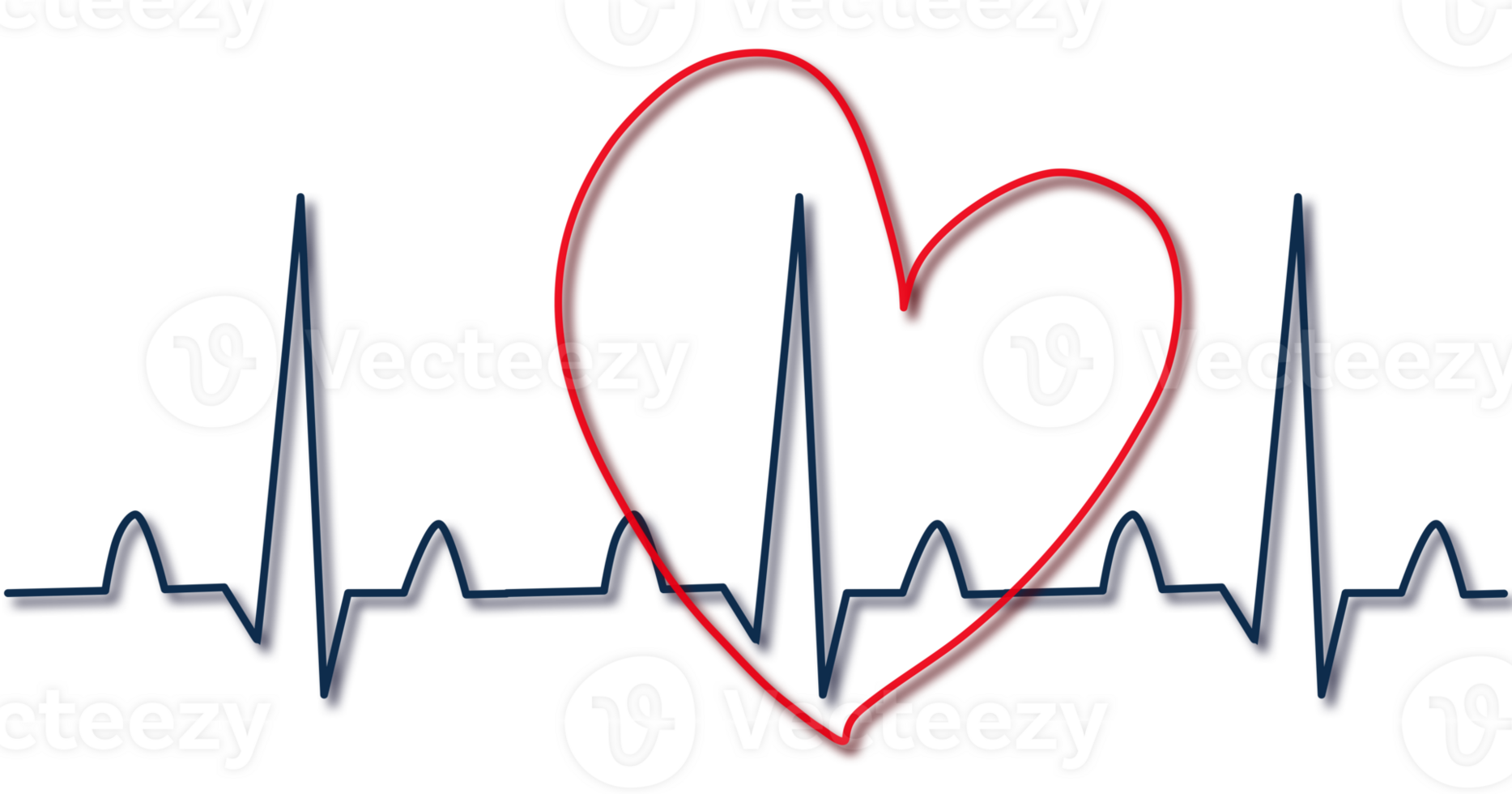 heart beat cardiogram or an ECG made of black lines and a red heart shape png