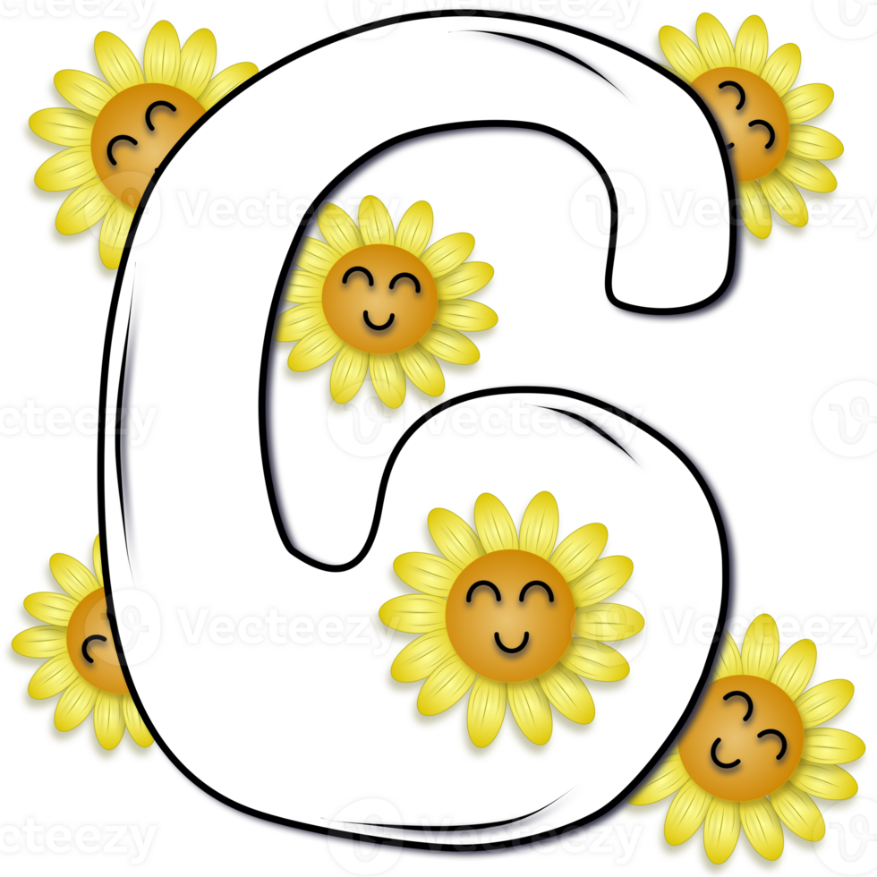hand- getrokken aantal zes versierd met glimlachen zonnebloem png
