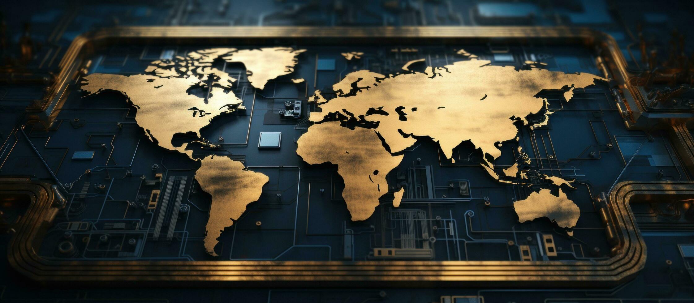 AI generated a world map is shown on an electronic board photo