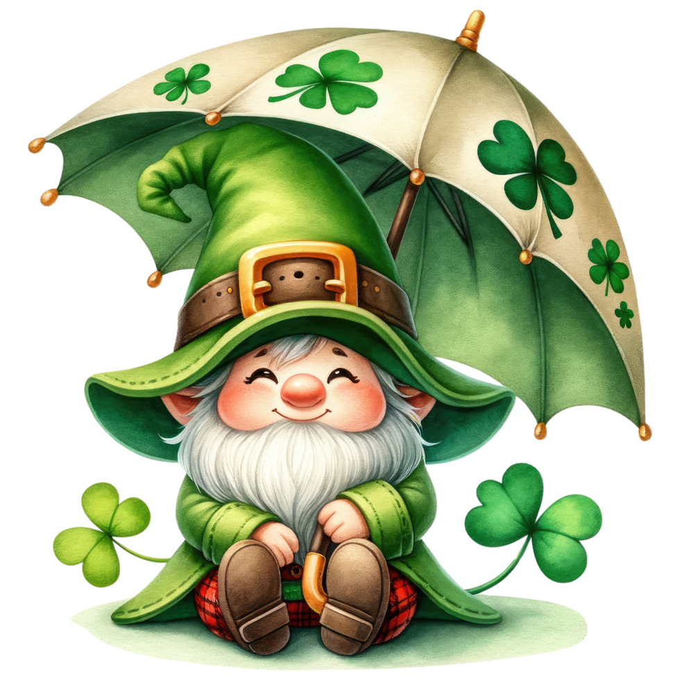 AI generated St Patrick Leprechaun Gnome dressed in green png