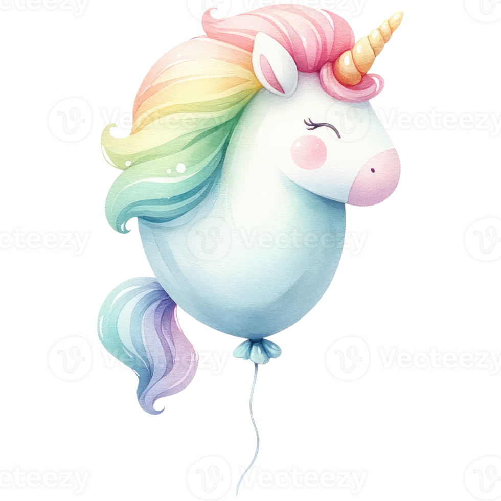 AI generated Unicorn balloon in rainbow color for birthday party png