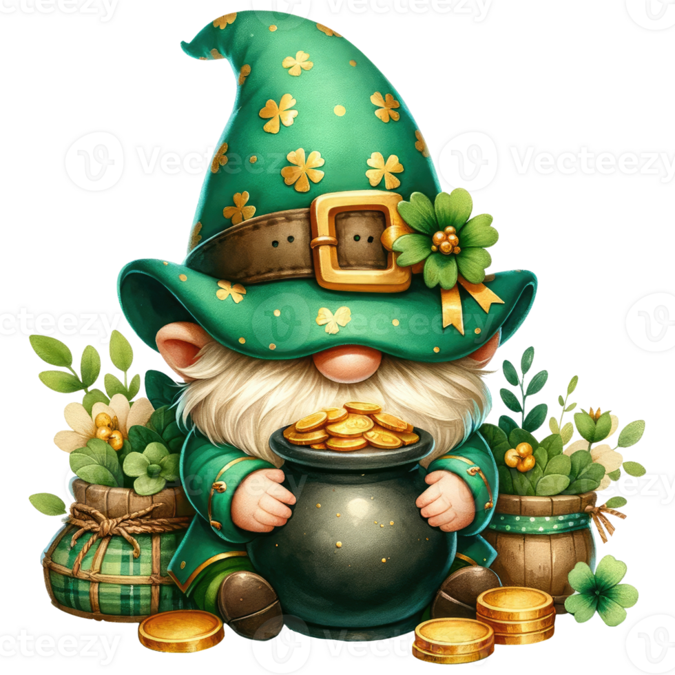 AI generated St Patrick Leprechaun Gnome dressed in green png