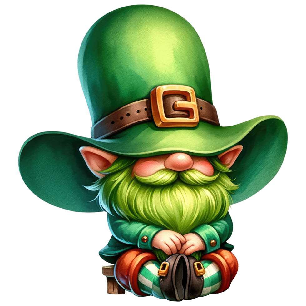 AI generated St Patrick Leprechaun Gnome dressed in green png