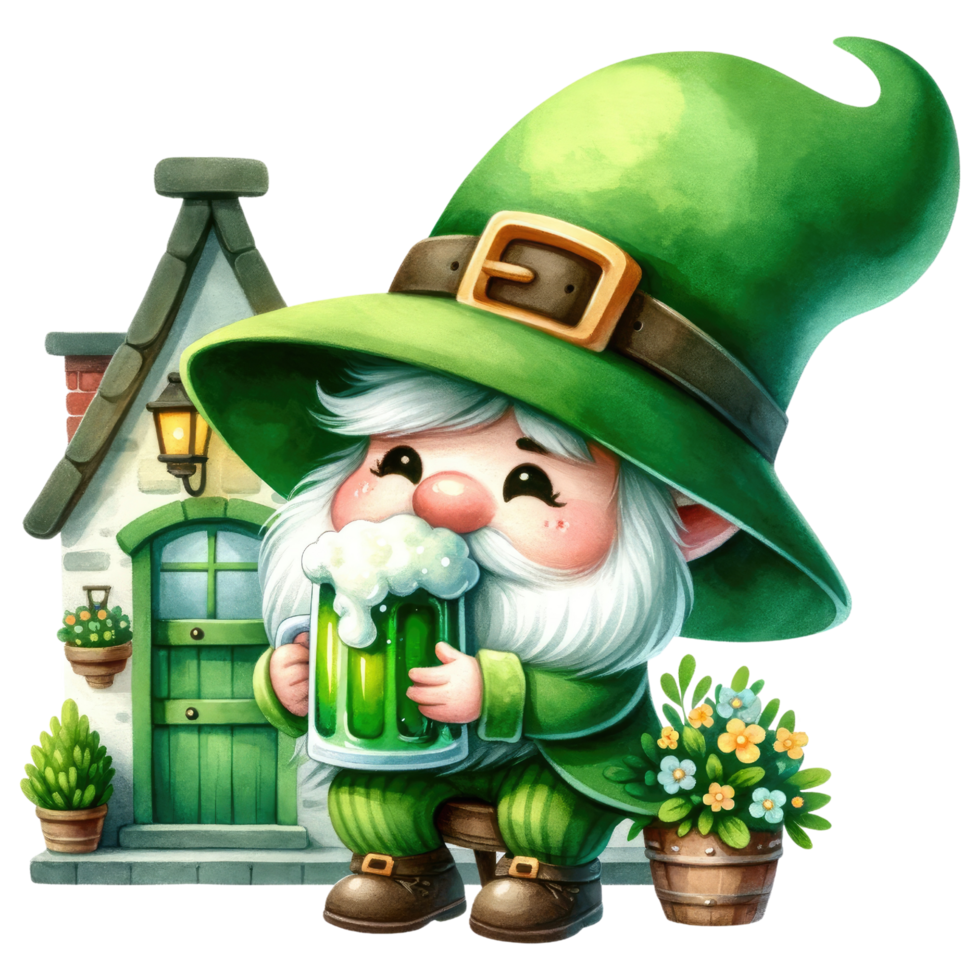 AI generated St Patrick Leprechaun Gnome dressed in green png