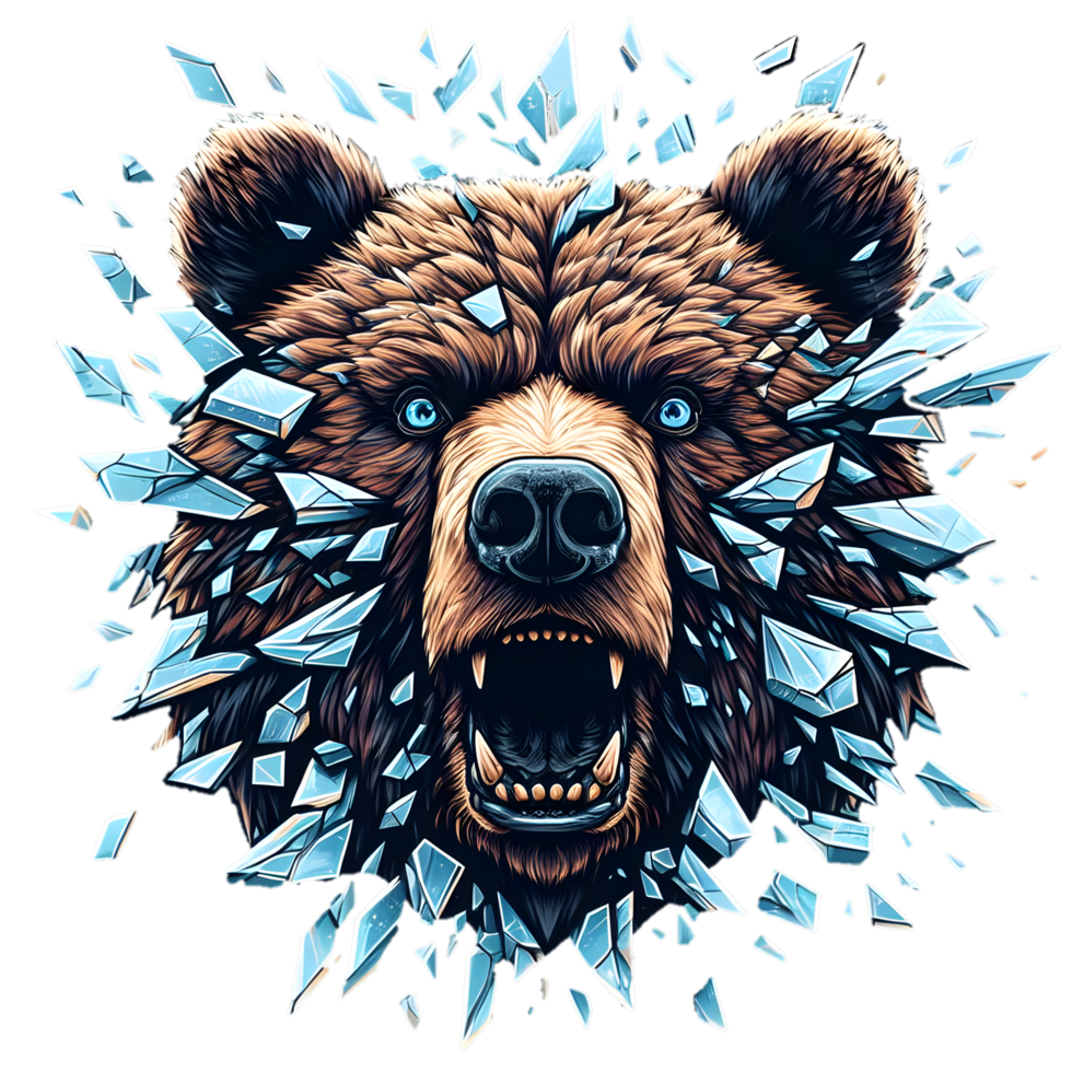 AI generated A ferocious bear's head emerged from the broken glass png