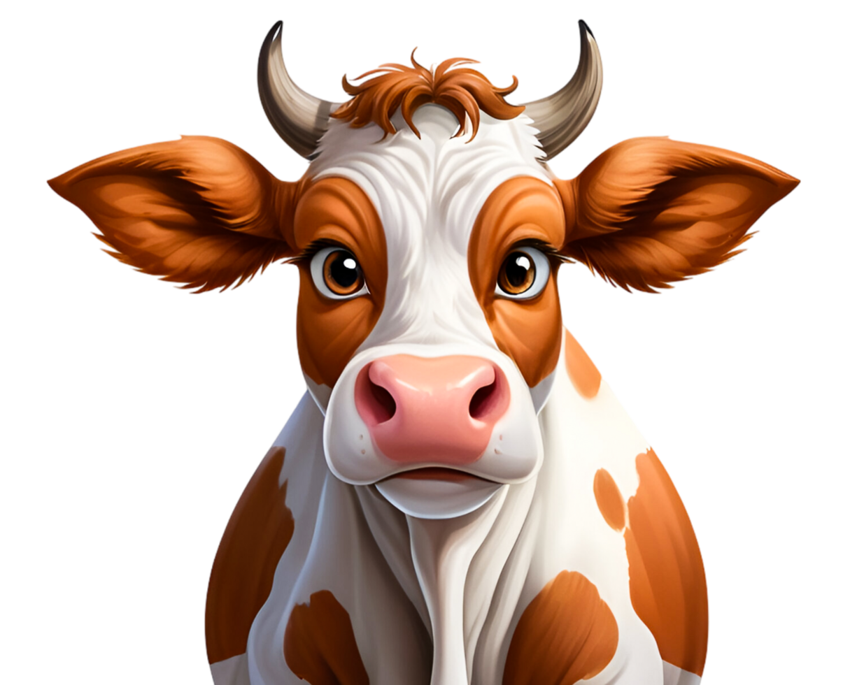 AI generated close up face cartoon cow illustration on transparent background png