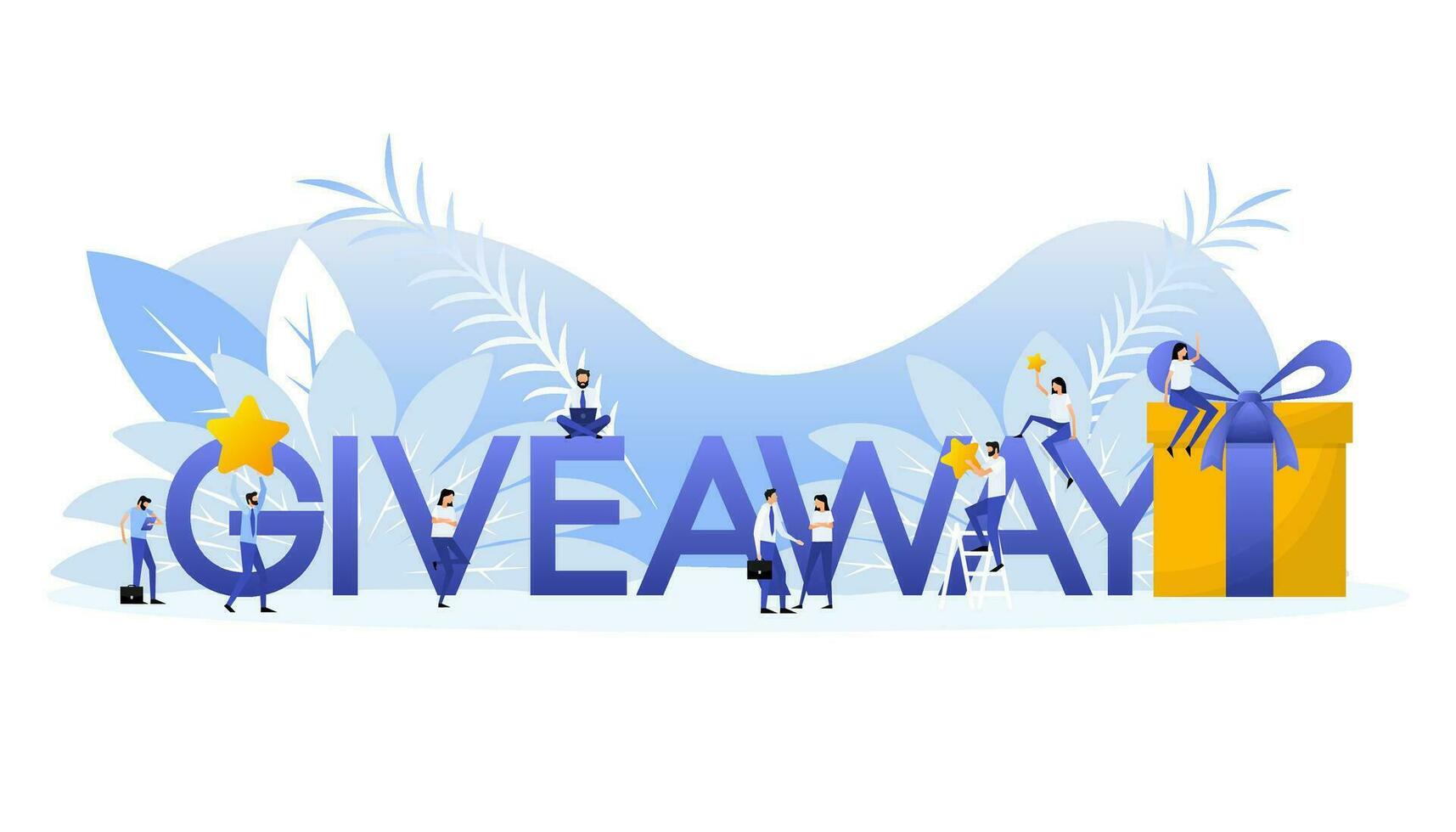 Character on white backdrop. Giveaway letters with flat people. Social media text vector