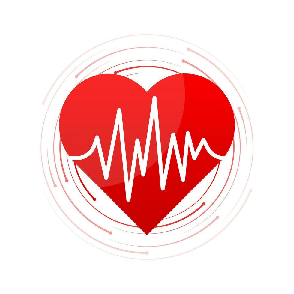 Red heart with heartbeat diagram symbol. Vector illustration