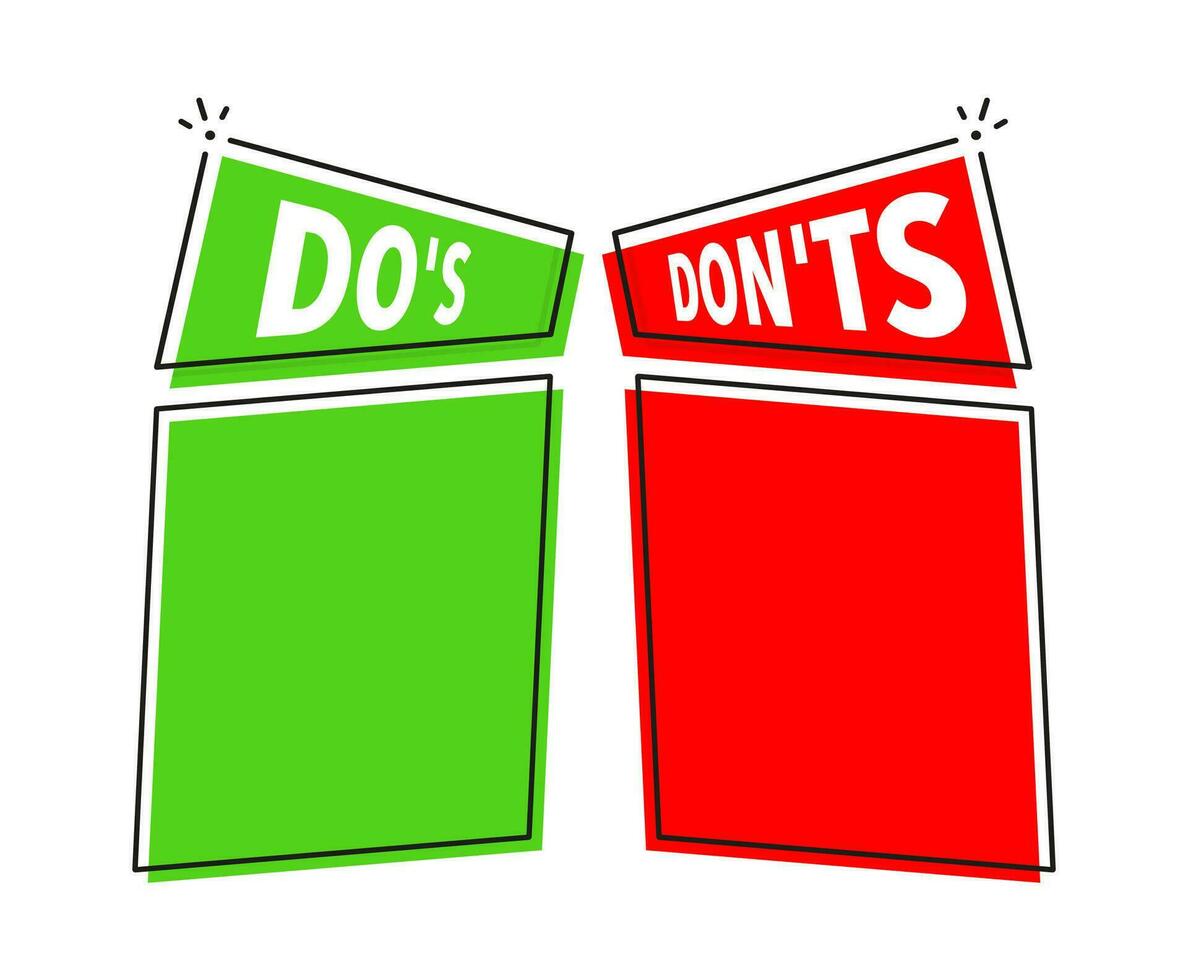 Do and Don t. Checkmark, Wrong sign. Positive and negative. Do s and don ts. True or false. vector