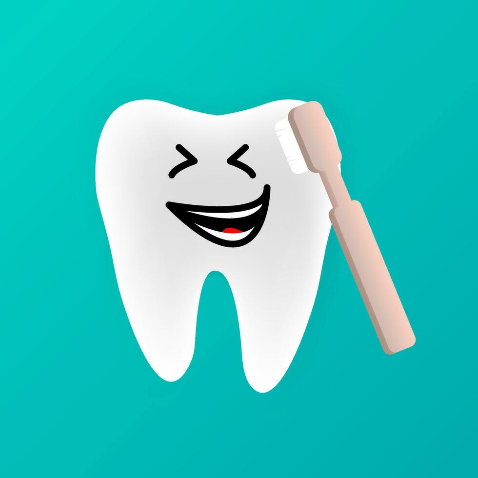 Cartoon teeth cleaning and personal care. Tooth before and after whitening. Vector illustration.