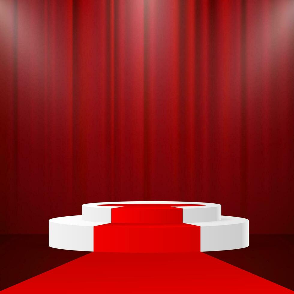 Winner podium. Vector geometric platform. red technology background. Award ceremony background