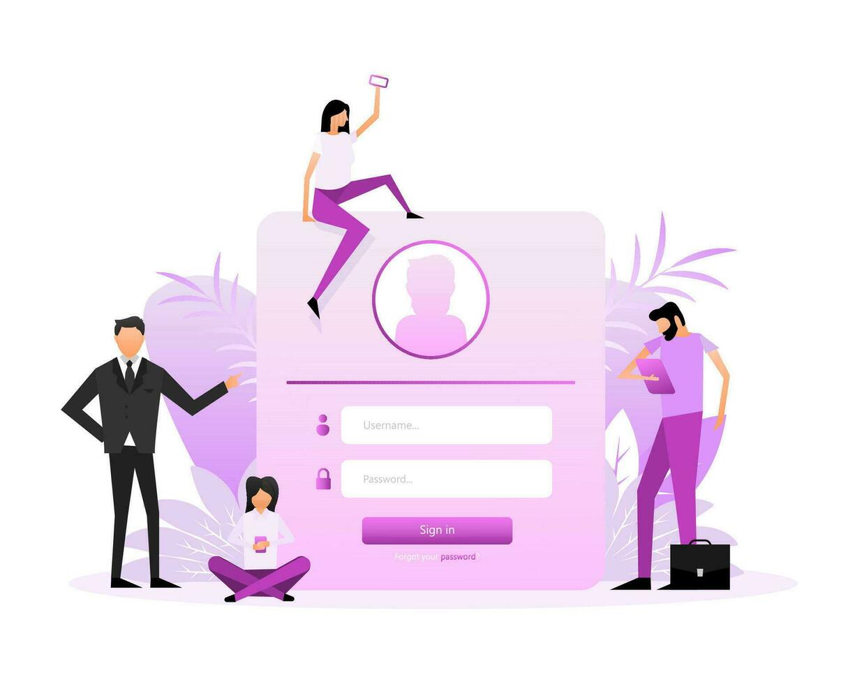 Log in people. Isometric vector illustration. Illustration with sign in people for mobile app design