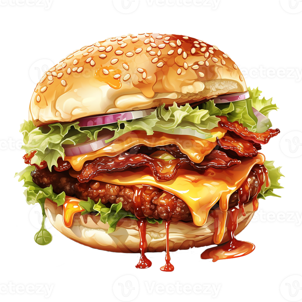 AI generated juicy delicious hamburger on a transparency background png