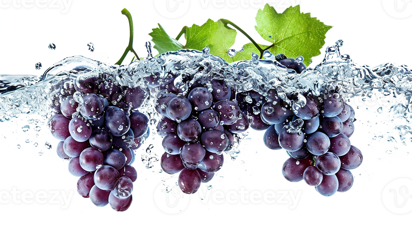 grapes with water splash and leaves isolated on transparency background png