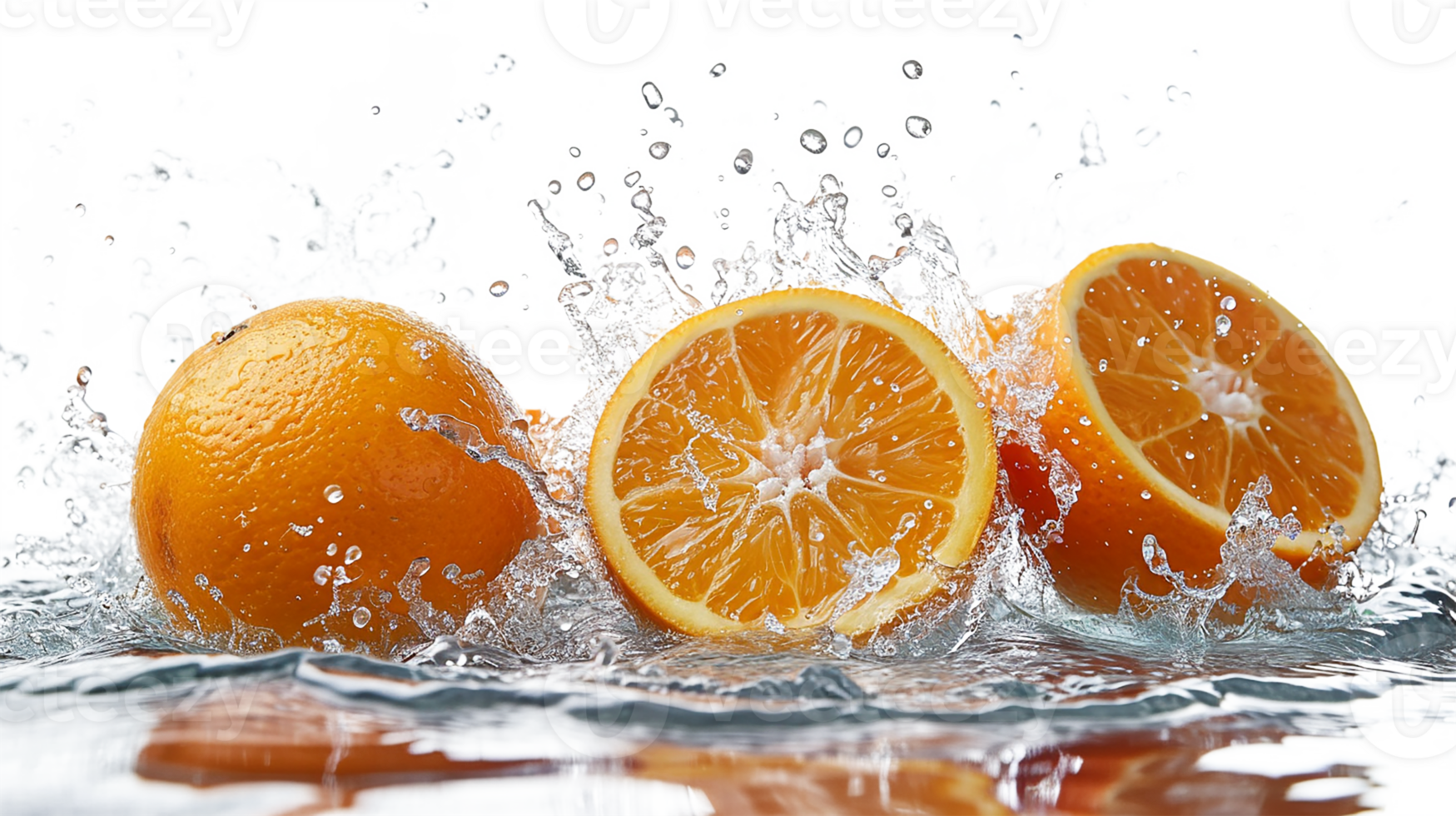 AI generated Set of Orange fruit with splashed water, transparency background png