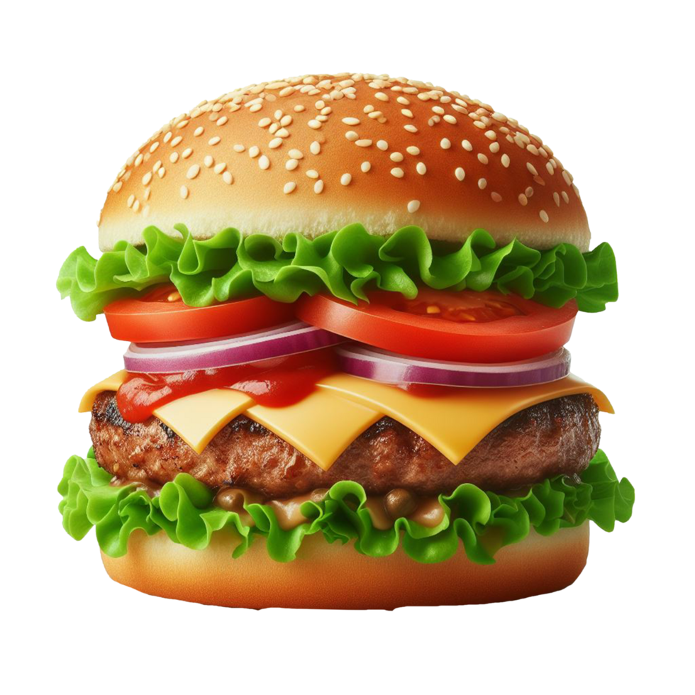 ai generado Fresco hamburguesa comida sabroso hamburguesa con queso tomate y lechuga png