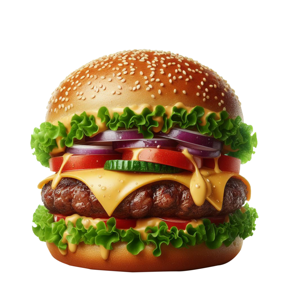 ai généré Frais Burger nourriture savoureux cheeseburger tomate et salade png