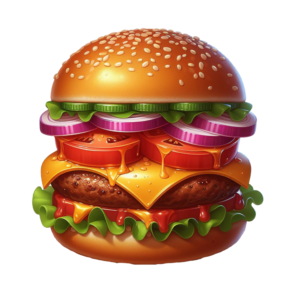 ai generado Fresco hamburguesa comida sabroso hamburguesa con queso tomate y lechuga png