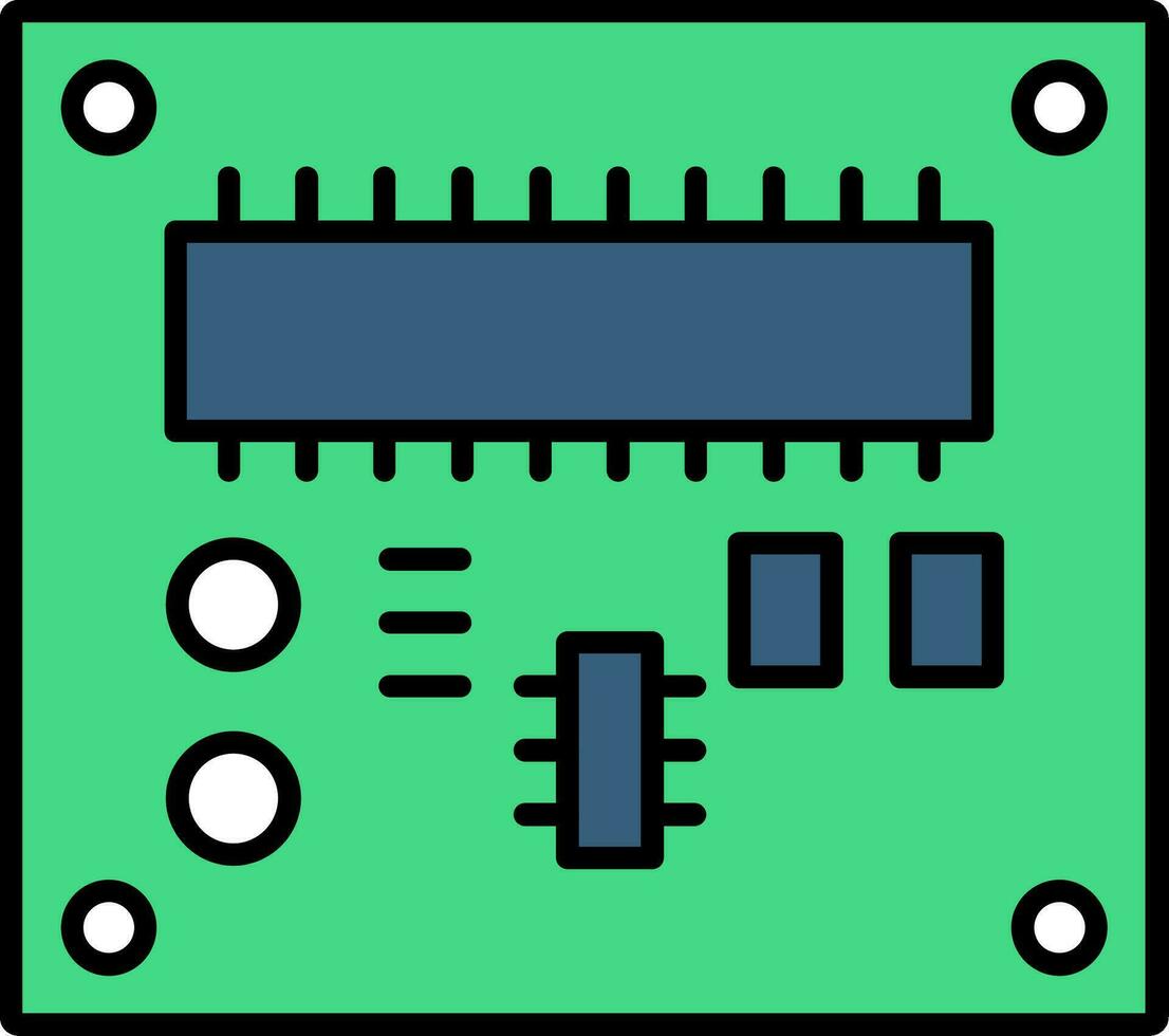 tarjeta de circuito impreso tablero línea lleno icono vector